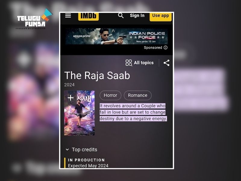 A Imaginary Plot by IMBD about Director Maruthi and Prabhas's Raja Saab