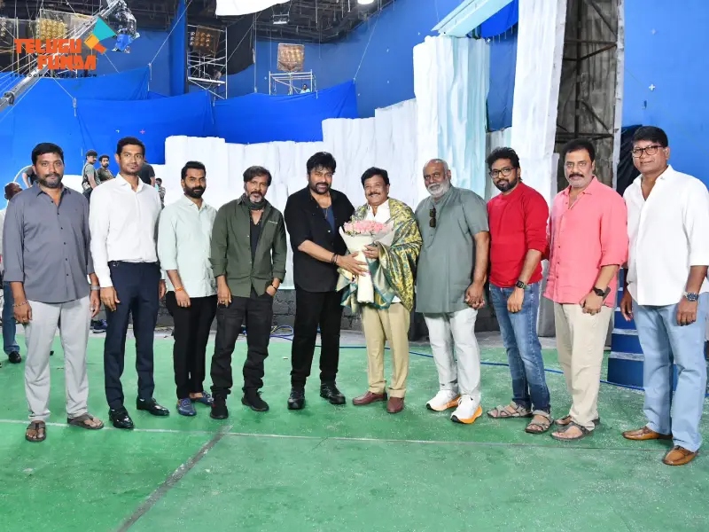 Chiranjeevi interacts with new Minister on 'Vishwambhara' set